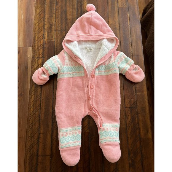 Set of Two Pink Hooded Winter Coverall Onesies - Jessica Simpson & Carters - Picture 4 of 7